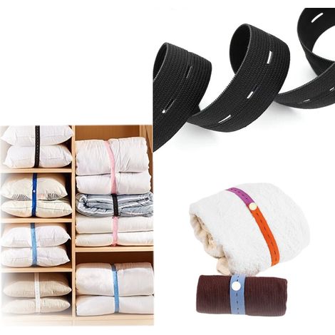 50 pièces de bandes élastiques pour vêtements et couette, bandes élastiques de 25 cm avec trous pour placard, tiroir, voyage, rangement de câbles (Noir) (1/5)