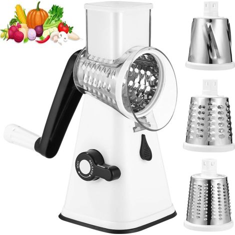 Rallador de Queso, Rallador multifuncional, Rallador Verduras con 3 Cuchillas de Tambor, Rallador Cocina de Corte más Rápido y Fácil, Cortadora de Verduras Ideal para Queso, Pepino, Zanahoria, Nueces (1/4)