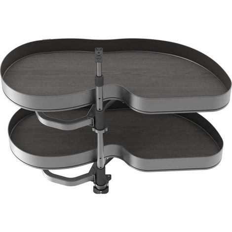 Emuca 8383135 Systéme d’angle Lake Harmony pour meuble de cuisine, Droite, Hauteur réglable, Acier et Bois, Gris anthracite