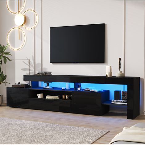 Mueble para TV con LED, 192 x 37 x 53 cm, negro alto brillo HAVRYA (1/5)