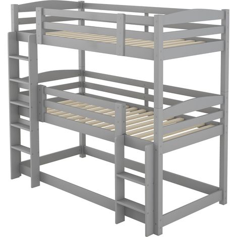 Lit superposé triple 90 x 200 cm pour enfants en pin et MDF gris (1/5)
