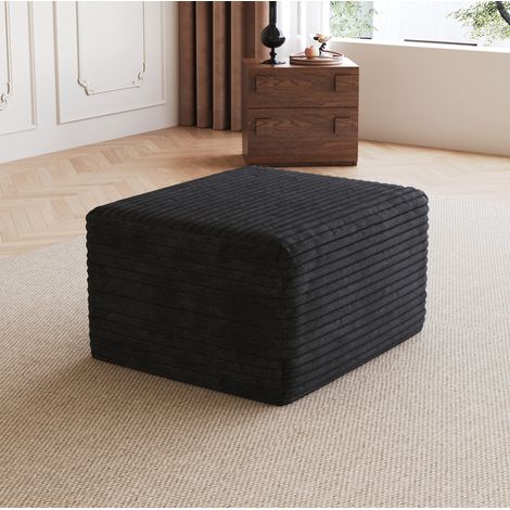 Ottoman noir en tissu côtelé, rembourrage mousse, 65 x 60 x 38 cm, REDOM (1/5)
