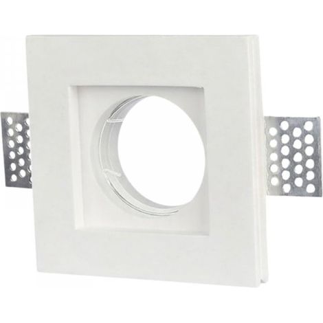 Portafaretto In Gesso Da Incasso, Quadrato 100X100X30mm Bianco Verniciabile Portalampada GU10 e Connettore Fast Incluso