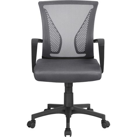 Yaheetech Sedia da Ufficio per Scrivania Ergonomica Reclinabile Girevole Altezza Regolabile con Rotelle Direzionale e Braccioli in Rete Traspirante - Grigio Scuro Motivo Farfalla