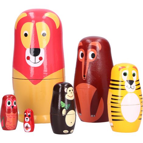Lot de 6 poupées gigognes russes en bois, motif animalier cartoon, décoration pour enfants, cadeaux de fête