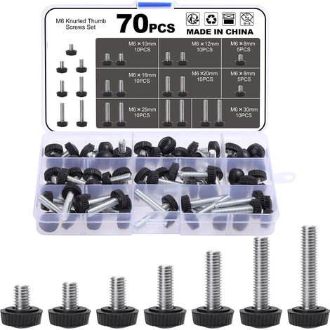 Lot de 70 vis à tête plate M6 filetées en carbone moleté pour montage de poignées de prise, boulons de poignée, vis de fixation rondes, clips de tuyau pour types de support et (1/5)