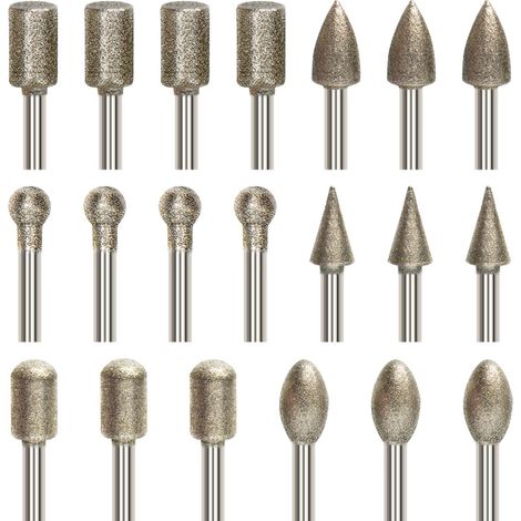 Jeu de 20 fraises rotatives diamantées, jeu de forets à graver avec tige de 3 mm (1/8 po), forets diamantés (1/5)