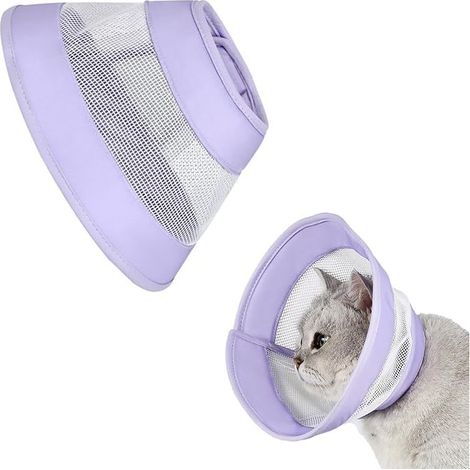 Collerettes pour Chat Anti Lechage - Réglable Collerette Chat Anti Grattage, Collier de Récupération en Maille d'Air pour Arrêter le Léchage,Cat Cone Collar Soft Pourpre (Taille M 17-23cm) (1/5)