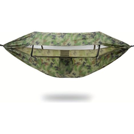 camouflage 260&140CM Hamac en nylon anti-basculement, hamac simple ou double d'extérieur, hamac parachute léger pour le camping, hamac en nylon avec moustiquaire (1/5)