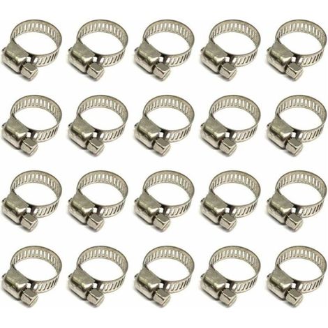 20 Pièces Collier De Serrage Tuyau, Collier De Serrage Tuyau Réglable 12-20mm, 304 Collier De Serrage Inox, Collier Serrage Métallique, Pour Tuyau, Home Gaz, Famille Tuyau D'eau, Câble (1/5)