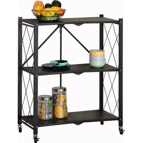 Chariot de Cuisine Pliable Multi-usages Meuble de Rangement espaces étroits Slim Confortable Mince Gain de Place Salle de Bain Bureau mobilier Design intérieur Noir 3 étagères (1/5)