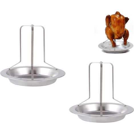 Parrilla para asar pollos de 2 piezas, color plata, acero inoxidable, 17 cm, 19 cm, soporte de acero inoxidable, parrilla vertical desmontable. (1/5)