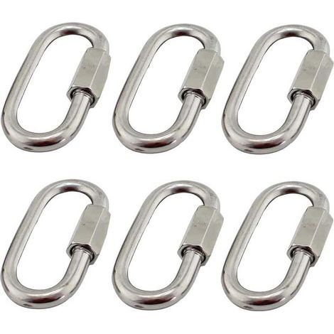 CSPARKV 6Pcs M5/0.2" 304 Stainless Steel Quick Link, Heavy Duty D Shape Oval Screw Eye Carabiner for Outdoor/Indoor, Camping and Hiking