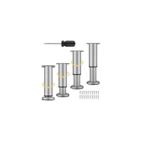 Juego de 4 patas ajustables para muebles de 18 a 30 cm con destornillador Phillips - Patas estables de acero inoxidable para sofá, cama, mesa - Altura ajustable - Antideslizantes - Fácil montaje - Cre
