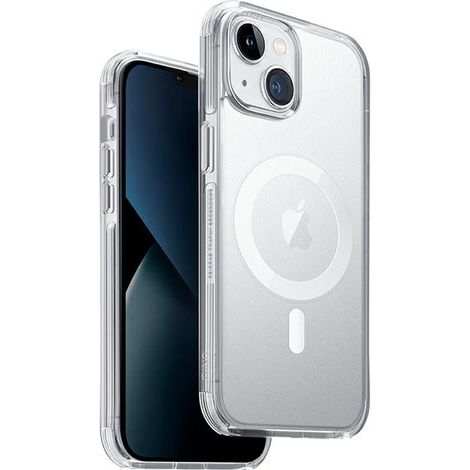Funda UNIQ Combat para iPhone 14 Plus / 15 Plus de 6,7" con carga Magclick, transparente/color gris paloma satinado. (1/3)