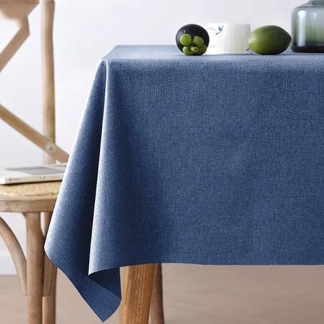 Nappe - 120120 CM - Coton et lin - Nappe lavable - Nappe de table - Bleu foncé - Anti-salissures - Imperméable - Nappes de salle à manger - Carrée - Pour décoration de table - Convient pour salle à ma (1/5)