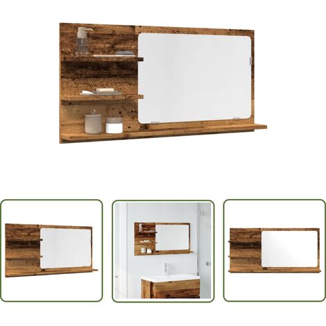 vidaXL Badspiegel mit Ablagen Altholz-Optik 90x11x45 cm Holzwerkstoff (1/5)