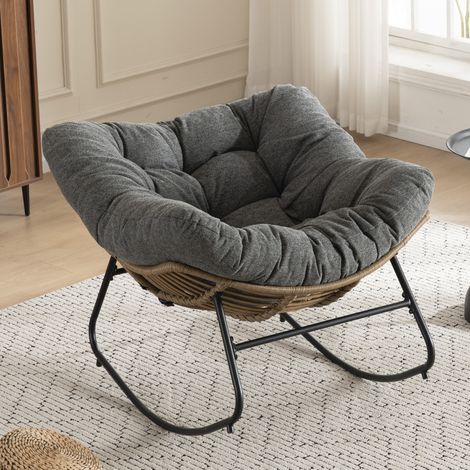 Sillón mecedora de chenilla gris con estructura metálica 102 x 98 x 77 cm HAVRYA (1/5)
