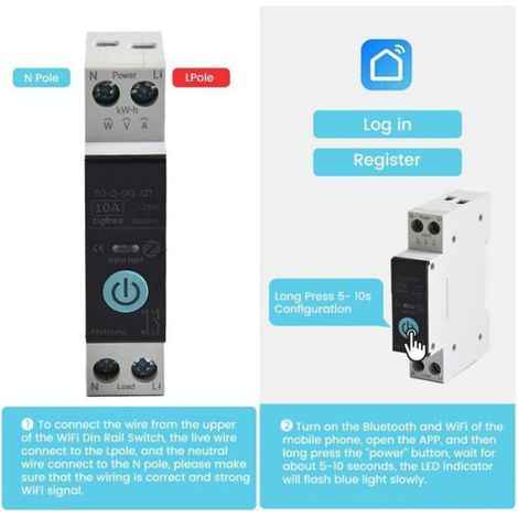 Commutateur Wifi - 16 A - 230 V CA - Rail Din 35 Mm - Pour Contrôle À Distance - 1 Pièce (1/5)