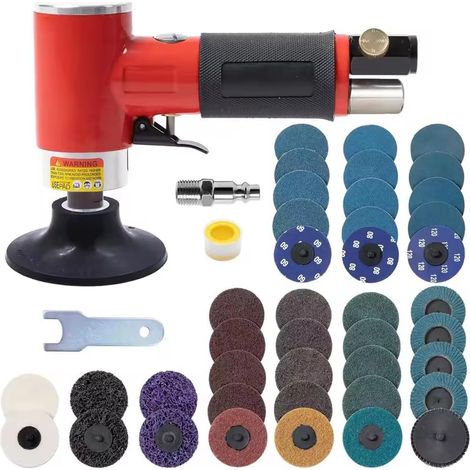 Meuleuse Pneumatique,Meuleuse d'Angle Pneumatique,Meuleuse D’Angle Pneumatique Kit,1/4" 90psi (6.35 Bar),Rectifieuse de 3 pouces,Comprend 41 disques à rouleaux,pour Surfaces à Souder Polir et Meuler (1/5)