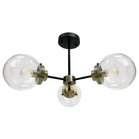 Plafonnier industriel noir patiné 3 globes E14 40W Lens