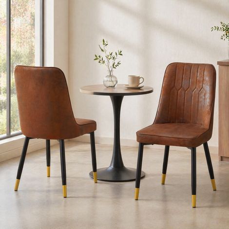Sillas de comedor pack de 2, tejido Tech marrón, patas de metal negras HAVRYA (1/5)