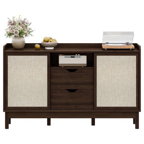 Table de chevet avec portes coulissantes et deux tiroirs coulissants – Meuble de rangement multifonctionnel pour salon et salle à manger