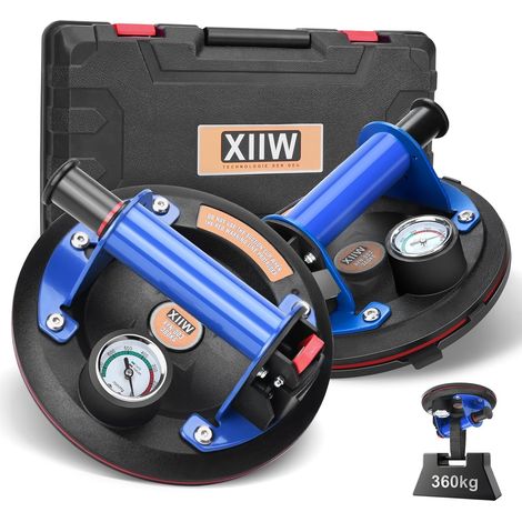 2X Saugnäpfe Saugheber Glasheber Metallgriff mit Manometer Max. 360kg, 8'' Vakuum Saugnapf Fliesenheber mit Kasten, Glassauger Saughalter Plattenheber für Laminat,Fliesen, Glas,Metalle,Marmor