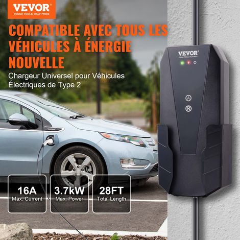 Chargeur EV Portable Type 2 Chargeur Voiture Électrique 16 A 3,7 kW avec Câble de Charge 8,6 m Prise CEE 7/7 Station de Charge IEC6… (1/5)