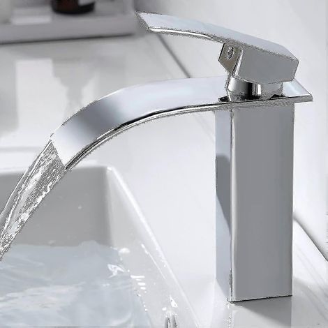 Robinet de salle de bain moderne à effet cascade, robinet de lavabo élégant à effet cascade, mitigeur de salle de bain en laiton (1/5)