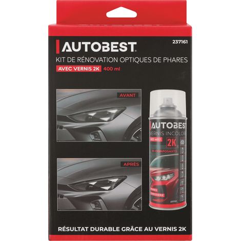 Kit rénovation optiques de phares avec vernis 2K - Redonne clarté et luminosité à vos phares
