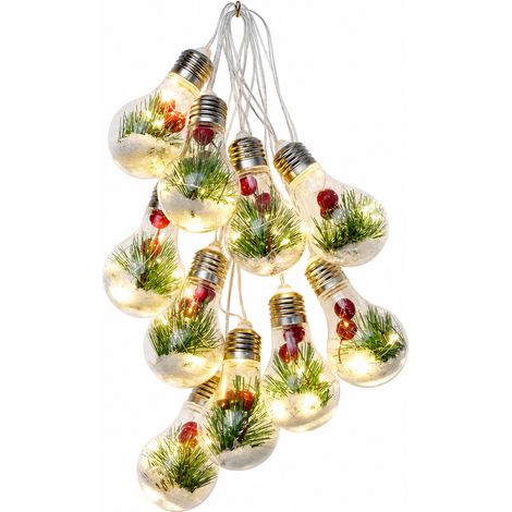 Guirlande Lumineuse LED de Noël, 10 Ampoules Décoratives avec Branches de Pin et Baies Rouges, pour 3 Piles AA, Fixe et Clignotante (1/5)