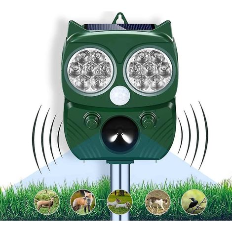 Solarbetriebenes Ultraschall-Tierabwehrgerät, ideal für Gärten und Felder, 41 x 7 x 14 cm, IP44 wasserdicht, USB-aufladbar. (1/4)