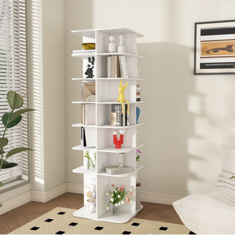 Mueble zapatero giratorio de 7 niveles 360°, torre para 28 pares, PVC blanco DESVIAE (1/5)