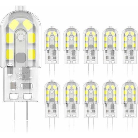 Ampoule LED G4 2W, ampoules halogènes équivalentes 20W, blanc froid 6000k, 200Lm, 12x SMD, 12V AC/DC-lot de 10 [Classe énergétique A+] (1/4)