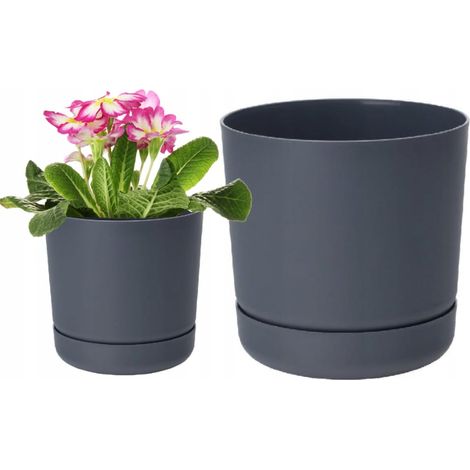Vaso da fiori in plastica con sottovaso 13x14,6cm antracite opaco (1/2)