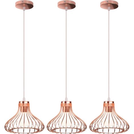 E27 Suspension Luminaire Moderne Lustre Suspension Métal Luminaire Plafonnier Réglable pour Cuisine Chambre Rose Ø23CM - 3Pcs (1/5)