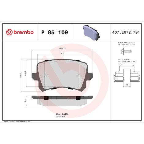 BREMBO BREMSBELÄGE HINTEN P85109