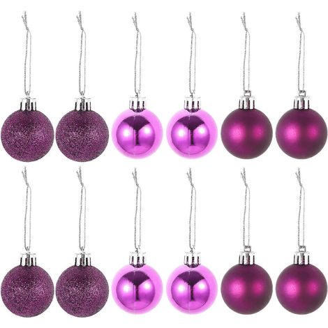 Lot de 24 boules décoratives multicolores exquises pour la décoration du sapin (violettes)-Purple