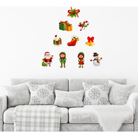 Sticker Noël le Père Noël et ses lutins - Autocollants stickers adhésifs noël - décoration fêtes - 20x45cm (1/4)