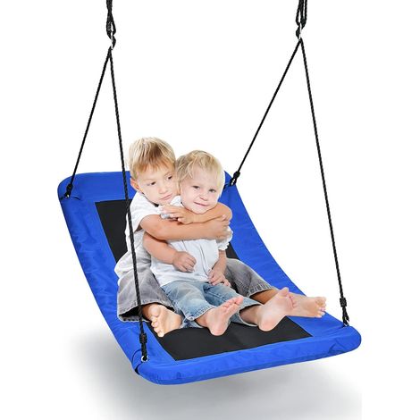 GOPLUS Balancoire Nid d’Oiseau pour Enfants,Balancoire d'arbre Incurvee avec Corde Reglable, Chaise Suspendue Incurvee avec,Charge Max 300 kg,pour Jardin,Camping,Balcon (152x81cm-Arc, Bleu) (1/5)
