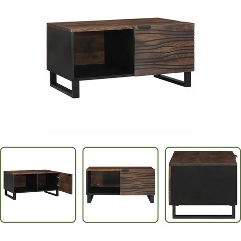 Table basse bois acacia - Table basse Marron et Noir 80 x 50 x 40 cm Bois d'acacia massif (1/5)