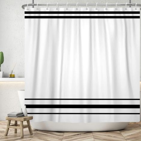 165x180cm Rideau de Douche Noir et Blanc Moderne Classique Noir rayé Rideau de Douche Rustique Ferme Minimaliste Salle de Bains Rideau de Douche Crochet décoration (1/5)