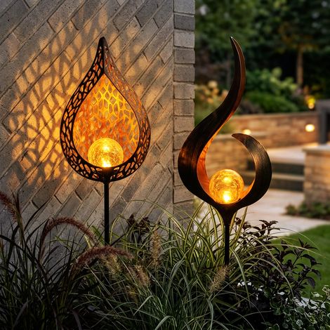 Solarleuchte Gartendeko Steckleuchte LED Außenleuchte Erdspießleuchte, Flammen Design, LED, H 90 cm, 2er Set (1/5)