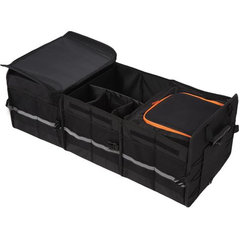 Grand bac coffre 105L multi-compartiments organisateur voiture avec sac isotherme étanche séparateurs amovibles couvercle pliable pour camping (1/5)