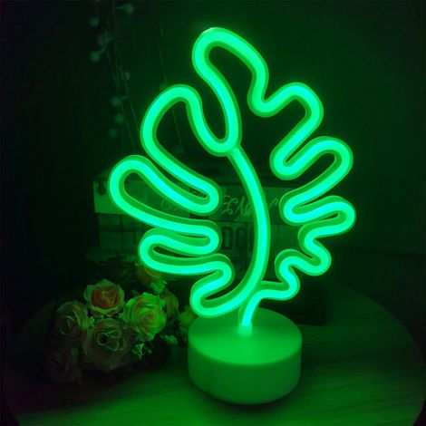 Lumière Néon LED - Décoration Murale Feuillage - Alimentation USB ou Piles - Pour Intérieur et Fêtes - 10 x 28,5 cm - Jaune (1/5)