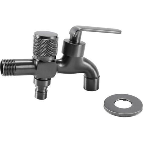 G1/2 Frost Resistant Outdoor Faucet - Single Cold Water Wall Mounted Garden Faucet with Double Outlet, Gray (1/5)