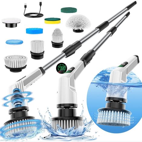 (Blanc)Brosse Rotative Nettoyage Electrique avec 9Têtes Interchangeables, Rechargeable Brosse Nettoyage Salle de Bain, pour Salle de Bain, Cuisine, (1/5)