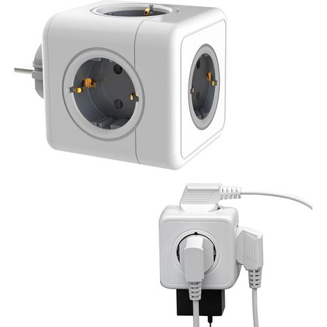 Adaptador de enchufe cúbico 5 en 1, regleta de alimentación universal de 16 A, enchufe de escritorio de carga rápida, enchufe de cargador múltiple, sin cable, para oficina, hogar o viajes (gris) (1/5)