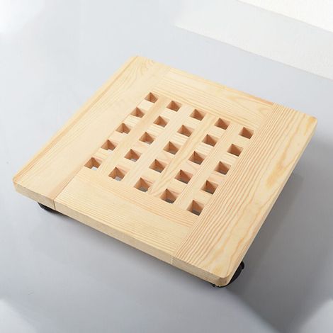 Plateau de pot de fleurs en bois carré de 35 cm de diamètre, support de fleurs mobile avec base de pot de fleurs à roulettes, 2 pièces